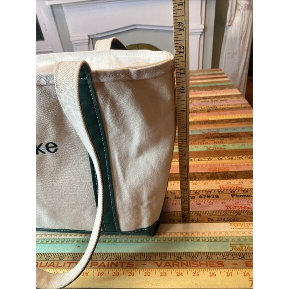 L.L. Bean Boat Tote Green Canvas Bag M Long Handles Zip Top USA “Luke” Monogram - Picture 14 of 16